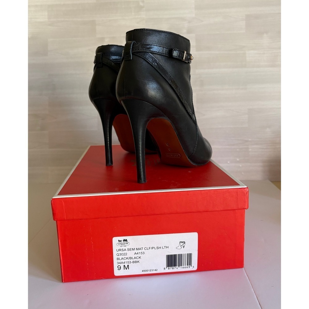 Coach Women Ursa Ankle Boots Leather Stiletto 9M Black Croc Strap 9M w/Box Q3022 - Picture 5 of 16